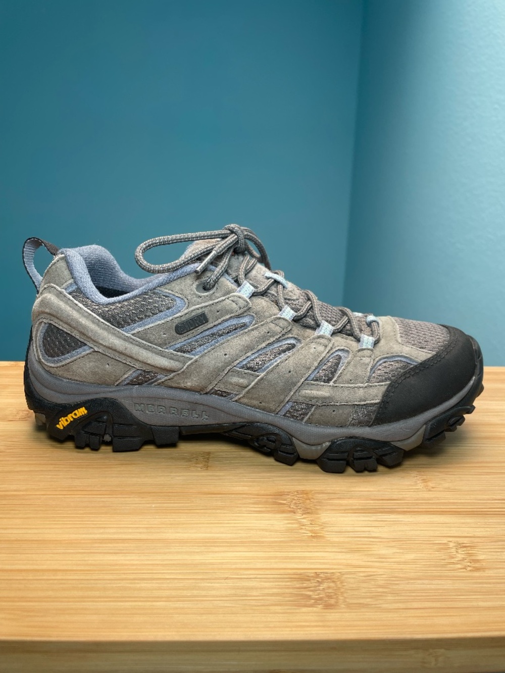 Merrell Moab 2 Waterproof Hiking Shoes Women's Sz 9 Granite Brown & Blue EUC!